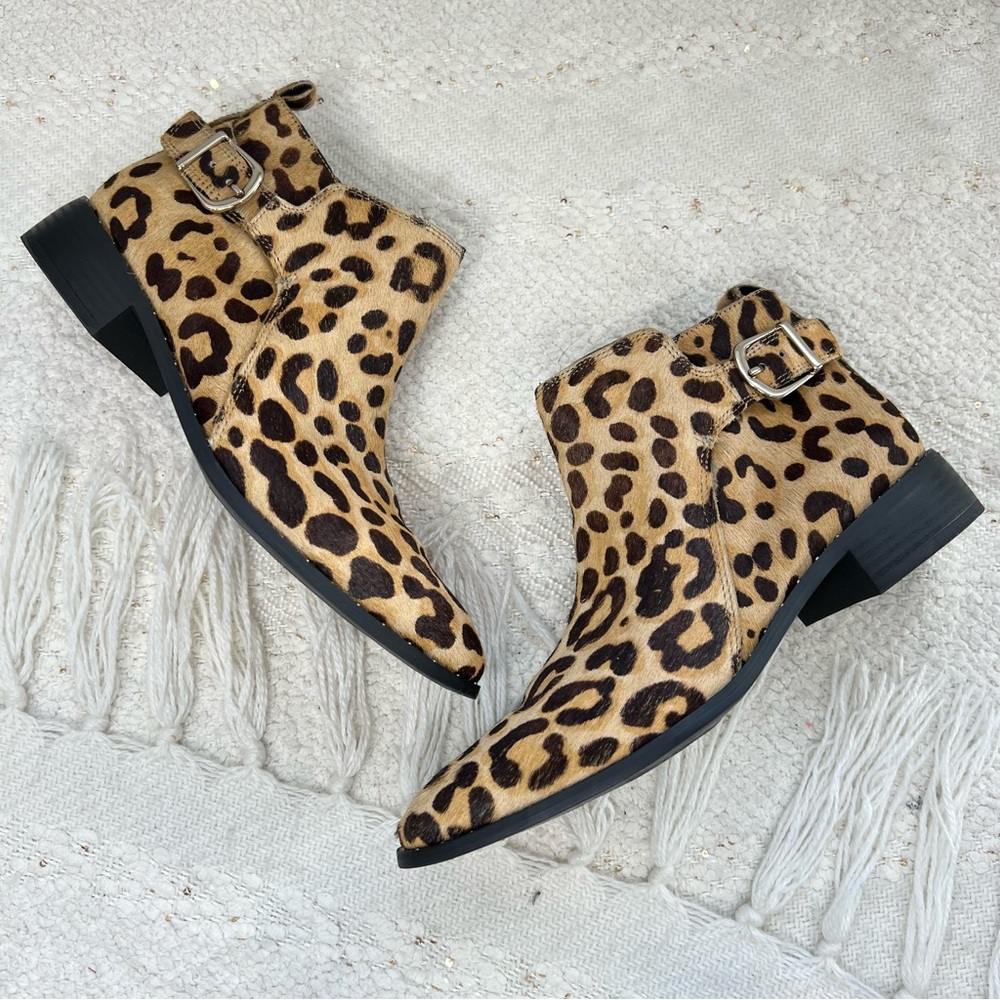 Steven/Steve Madden Boots Beige/Brown Cheetah Print Calf Hair Ankle Booties 8.5